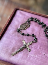 Load image into Gallery viewer, Vintage Sterling Silver Rosary Our Lady of The Snows Black Beads Signed Creed 22.75”

