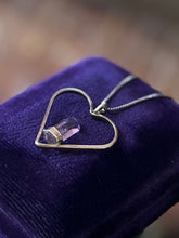 Load image into Gallery viewer, Vintage Sterling Silver &amp; Genuine Amethyst Faceted Pointed Tower Open Heart Pendant Necklace 16”
