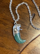 Load image into Gallery viewer, Vintage Tiger Head Pendant Necklace w Aventurine Claw Sterling Silver Renata C

