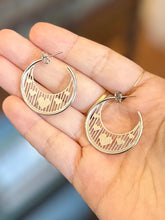 Load image into Gallery viewer, Vintage 1990s Sterling Silver Heart Open Hoop Earrings “Hearts in a Cage” Signed BEAU
