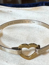 Load image into Gallery viewer, Vintage Signed TIFFANY &amp; CO. 2003 Sterling Silver and 18K Yellow Gold Heart Hook Bangle Bracelet Y2K
