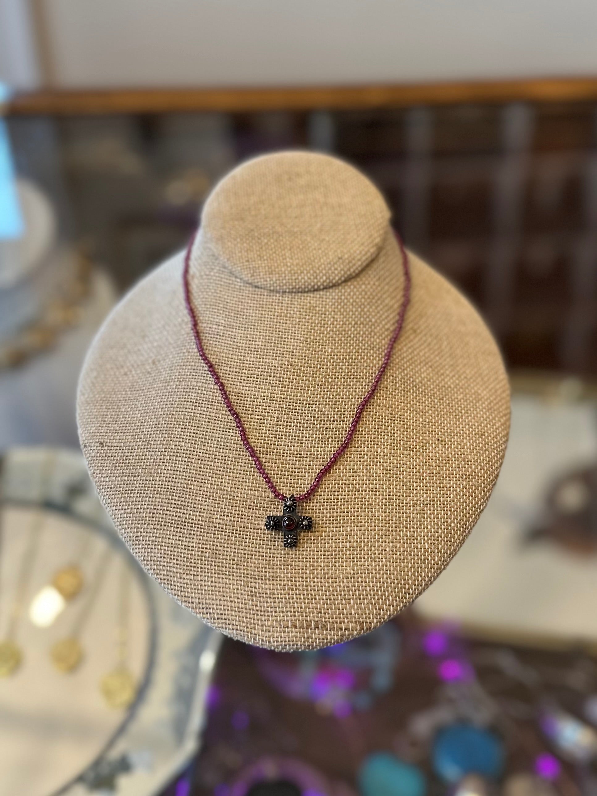Vintage Signed ATA Sterling Silver and Genuine Garnet Fine Beaded Byza ...