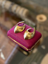 Load image into Gallery viewer, Vintage 1980s Signed GIVENCHY Gold Tone Hammered Abstract Modernist Drop Pierced Earrings
