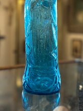 Load image into Gallery viewer, Vintage Handblown Glass Blue Virgin Mary Our Lady of Guadeloupe Bottle Jug with Handle Holy Water Pontil Mark
