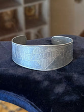 Load image into Gallery viewer, Vintage WWII Era 1940s US Military Trench Art Handmade Aluminum Sweetheart Cuff Bracelet Bremerhaven Germany “My Darling”

