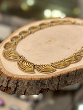 Load image into Gallery viewer, Vintage 1980s Signed TRIFARI Gold Tone Articulated Fan Choker Necklace with Hook Clasp Adjustable 15.5”
