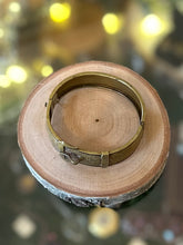 Load image into Gallery viewer, Antique Victorian Signed Brass &amp; Black Enamel Floral Scroll Engraved Belt Buckle Bangle Bracelet 19th Century
