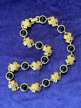 Load image into Gallery viewer, Vintage 1980s Matte Gold Tone &amp; Black Geometric Link Necklace USA 17”
