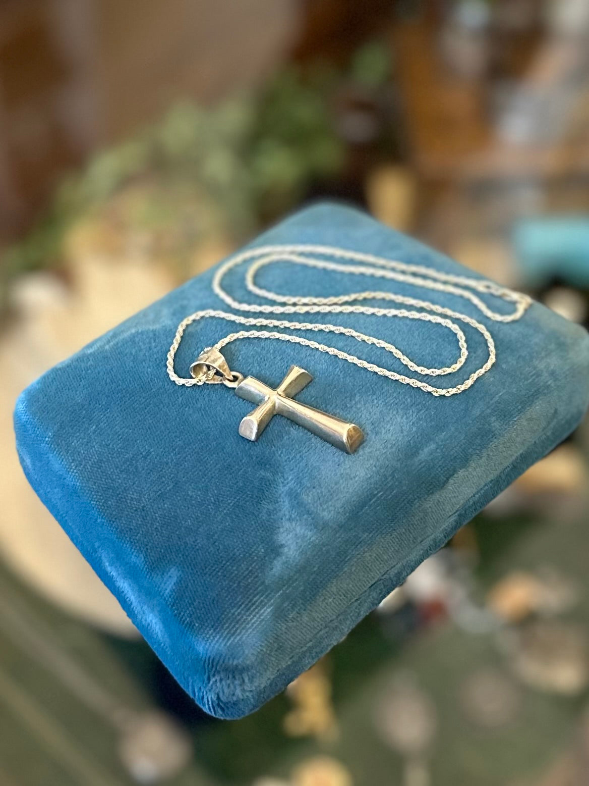 Vintage Sterling Silver Taxco Mexico Unisex Solid Cross Rope Chain