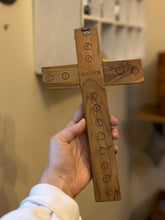 Load image into Gallery viewer, Vintage Olive Wood Crucifix with Ex. S. Rupe Calvarii Relic Reliquary Jerusalem Stations of the Cross
