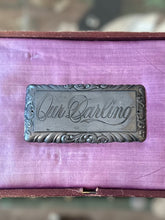 Load image into Gallery viewer, Antique Victorian Engraved Our Darling Metal Casket Plate Scroll Design Silver Tone 4x2 Mourning
