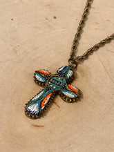 Load image into Gallery viewer, Vintage Antique Italian Glass Micro Mosaic Cross Roma Pendant Necklace 1/20 12k Gold Filled Chain 25”

