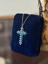Load image into Gallery viewer, Vintage Sterling Silver &amp; Turquoise Cross Pendant Necklace 18.1” Southwestern Religious
