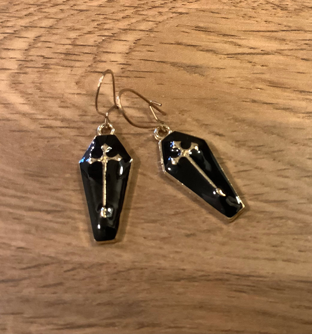 Black enamel Casket earrings by Sacred Lab Co