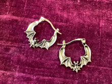 Load image into Gallery viewer, Silver tone Bat Hoops
