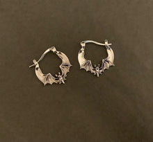 Load image into Gallery viewer, Silver tone Bat Hoops
