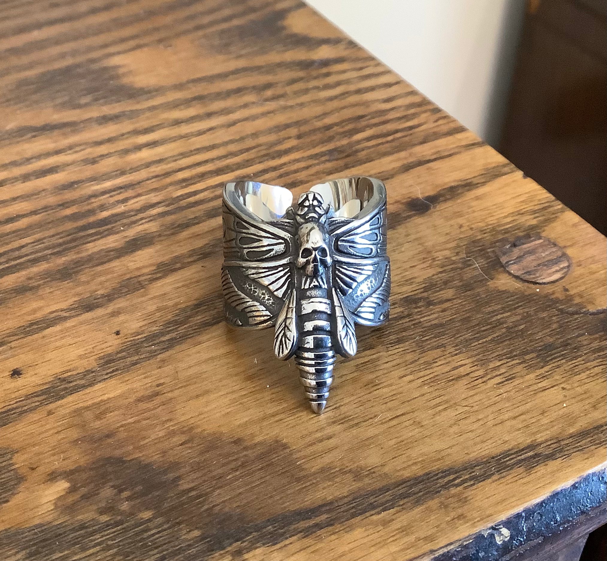 Death Hawk Moth Ring Silver Stainless Steel – wit & whim