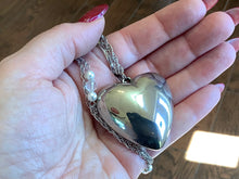 Load image into Gallery viewer, Silver tone puffy heart necklace, vintage parts and beads
