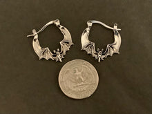 Load image into Gallery viewer, Silver tone Bat Hoops
