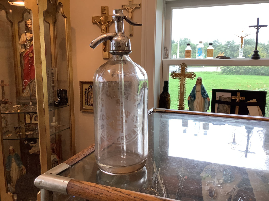 Vintage clear seltzer bottle - Jos. Hartman & Jos. Cooper