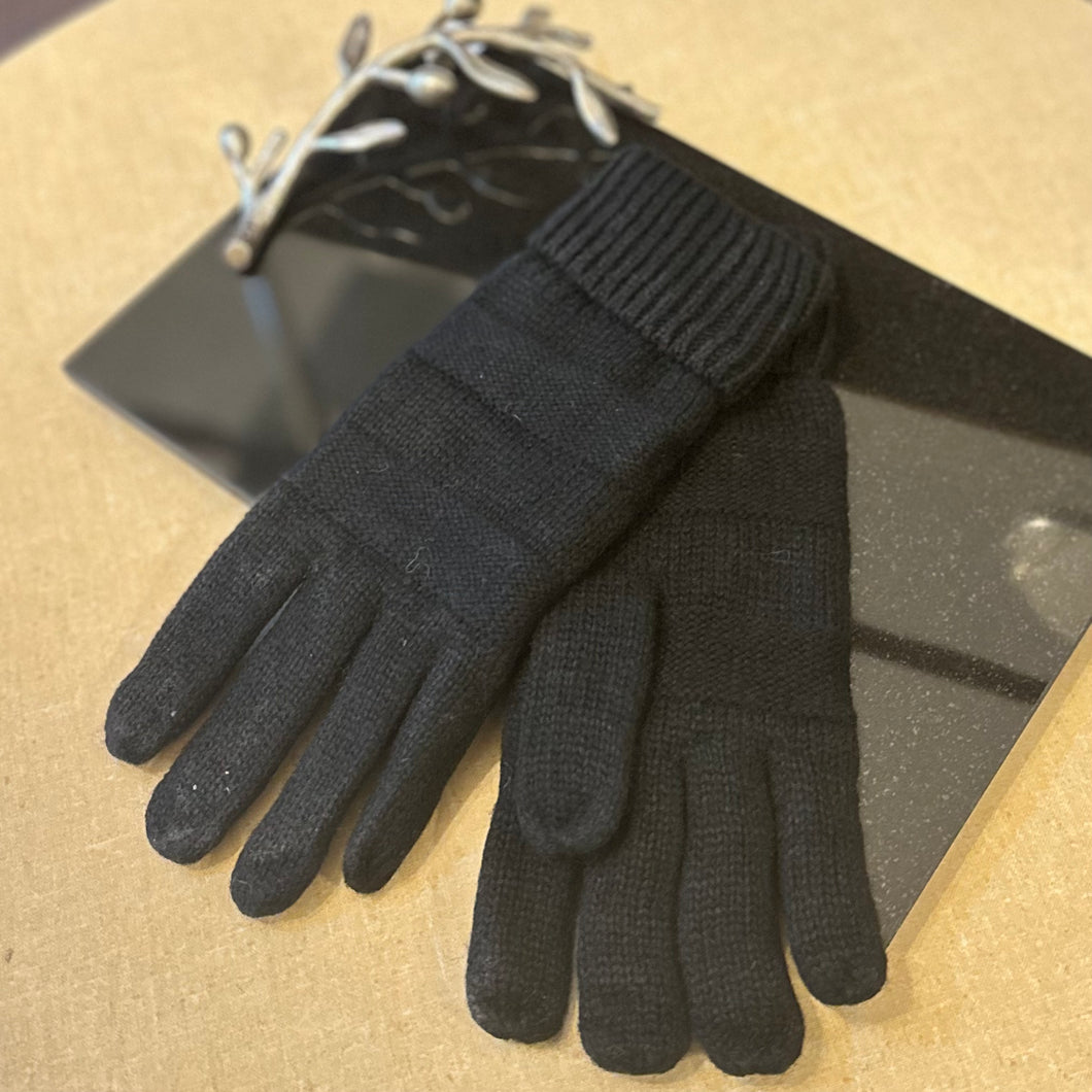 Knit Solid Stripe Ribbed Gloves