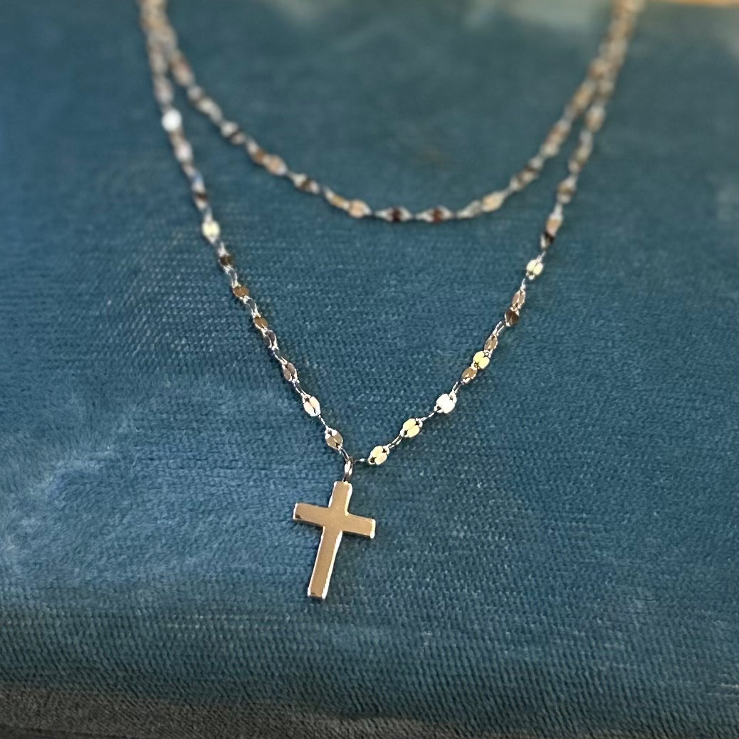 Sterling Silver Double Chain Cross Necklace