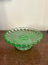 Load image into Gallery viewer, Vintage Antique French Baccarat Swirl Green Uranium Vaseline Glass BonBon Candy Dish 5.5” Made in France
