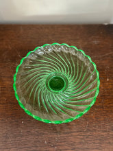 Load image into Gallery viewer, Vintage Antique French Baccarat Swirl Green Uranium Vaseline Glass BonBon Candy Dish 5.5” Made in France
