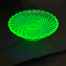 Load image into Gallery viewer, Vintage Antique French Baccarat Swirl Green Uranium Vaseline Glass BonBon Candy Dish 5.5” Made in France
