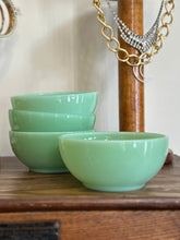 Load image into Gallery viewer, Set of 4 Vintage Fire King Oven Ware 5&quot; Jadeite Cereal or Ice Cream Bowls Green Mid Century
