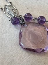 Load image into Gallery viewer, Vintage Genuine Amethyst &amp; Sterling Silver Rosary AFCO with Faceted Jesus Intaglio
