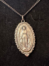 Load image into Gallery viewer, Vintage Ornate Sterling Silver Saint Mary Virgin Mary Miraculous Medal Religious Pendant Necklace in Box
