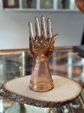 Load image into Gallery viewer, Vintage Peachy Pink Pressed Glass Hand Sculpture | Ring Holder Jewelry Stand
