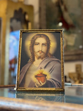 Load image into Gallery viewer, Vintage 1960s Gold Tone Framed Print of Jesus Holding Sacred Heart Rare Pose 5x7
