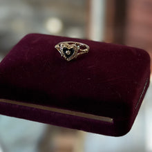 Load image into Gallery viewer, Victorian Style Black Heart Gold Tone Ring
