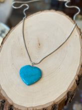 Load image into Gallery viewer, Vintage Large Genuine Turquoise Heart Pendant Necklace Sterling Silver Snake Chain 29.5”
