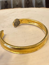 Load image into Gallery viewer, Vintage 1990s Signed JADED Jewels Co. Gold Tone Faux Roman Green Stone Coin Cuff Bracelet

