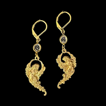Load image into Gallery viewer, Handmade CRYSTAL NYMPH Gold Tone Dangle Earrings
