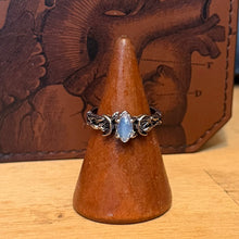 Load image into Gallery viewer, Silver Tone Crescent Moon Faux Opal Rings
