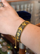 Load image into Gallery viewer, Vintage Black &amp; Gold Tone Damascene Bird and Floral Hinged Bangle Maiden Bracelet
