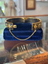Load image into Gallery viewer, Vintage Black &amp; Gold Tone Damascene Bird and Floral Hinged Bangle Maiden Bracelet
