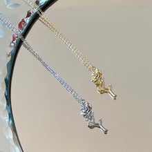 Load image into Gallery viewer, Sterling Silver Long Stem Rose Pendant Necklace | Silver or Gold Plated
