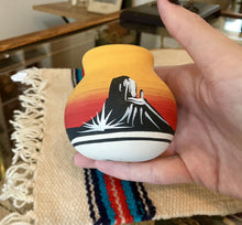 Load image into Gallery viewer, Blackhorse Navajo Handpainted Pottery Mini Vase Sunset Scene Native American
