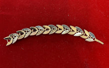 Load image into Gallery viewer, Vintage Signed Crown Trifari Gold Tone Leaf Link Bracelet 6.5" Midcentury
