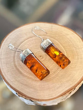 Load image into Gallery viewer, Vintage Sterling Silver Baltic Amber Half Cylinder Dangle Earrings

