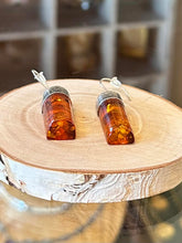 Load image into Gallery viewer, Vintage Sterling Silver Baltic Amber Half Cylinder Dangle Earrings

