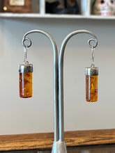 Load image into Gallery viewer, Vintage Sterling Silver Baltic Amber Half Cylinder Dangle Earrings
