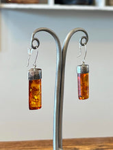 Load image into Gallery viewer, Vintage Sterling Silver Baltic Amber Half Cylinder Dangle Earrings

