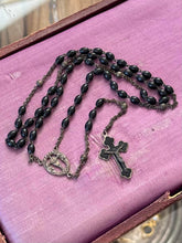 Load image into Gallery viewer, Vintage Art Deco Italy Black Wood Bead Rosary Beads Scalloped Crucifix
