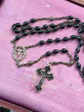 Load image into Gallery viewer, Vintage Art Deco Italy Black Wood Bead Rosary Beads Scalloped Crucifix
